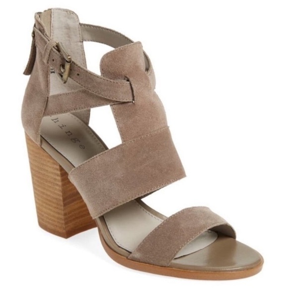 Hinge Cora Block Heel Suede Sandal Taupe Size 9 - Picture 1 of 11